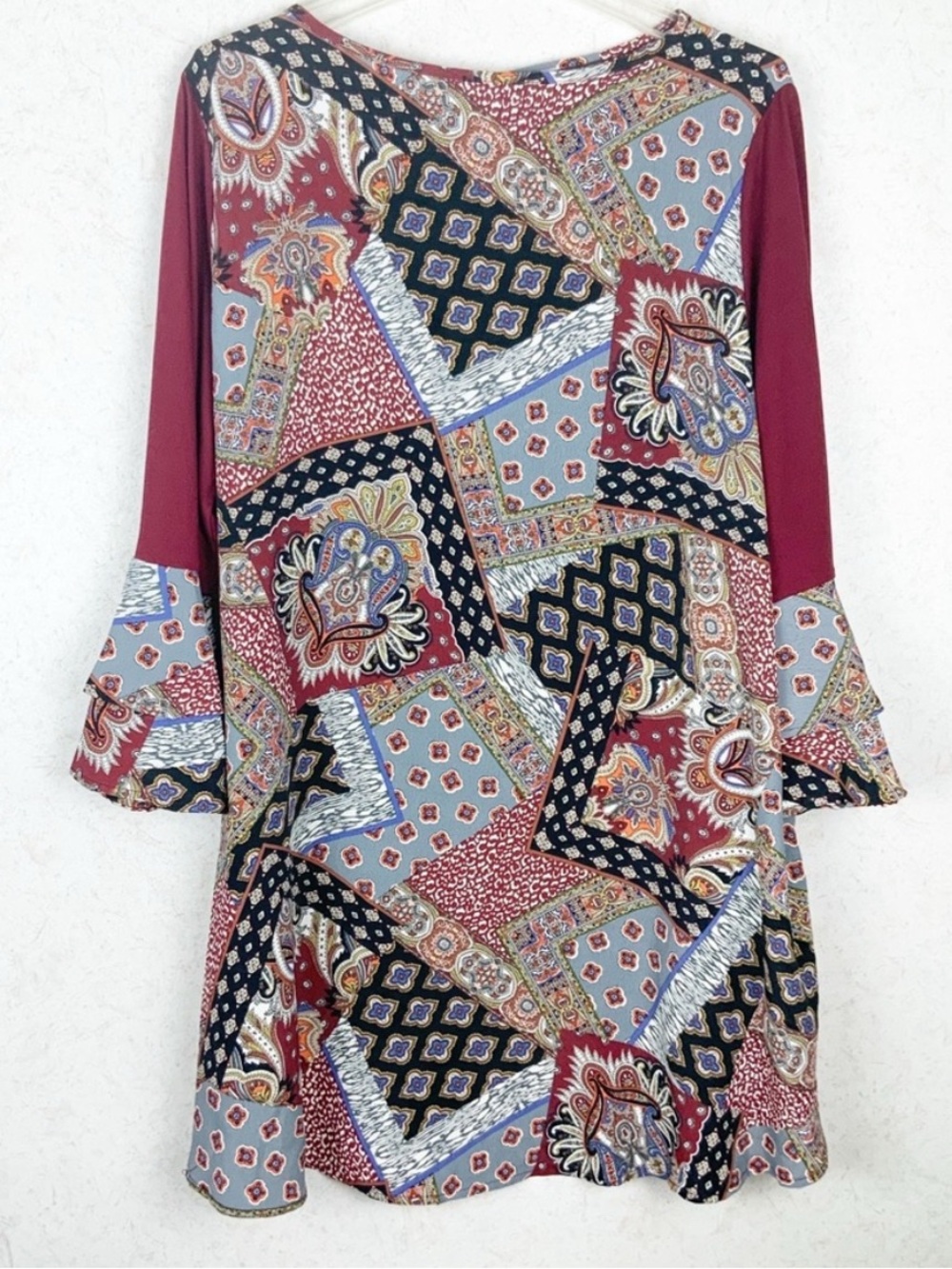 Emerald Brand Patchwork Bell Long Sleeves Dress S Farmhouse Country Quilt Boho